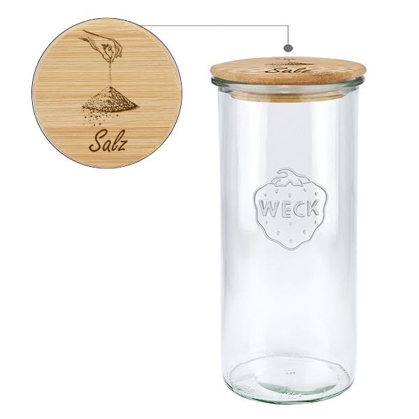 Holzdeckelset "Salz" mit WECK Sturzglas 1500ml Holzdeckelset "Salz" mit WECK Sturzglas 1500ml
