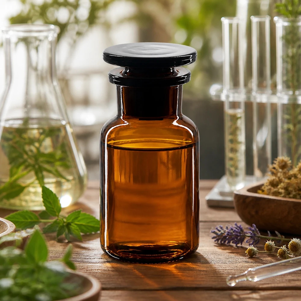 Vintage Apothekerflasche braun 100ml breite Öffnung Glasstopfen für Naturheilkunde