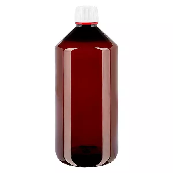 PET Flasche 1000ml mit weiß/rotem Verschluss Originalitätsverschluss