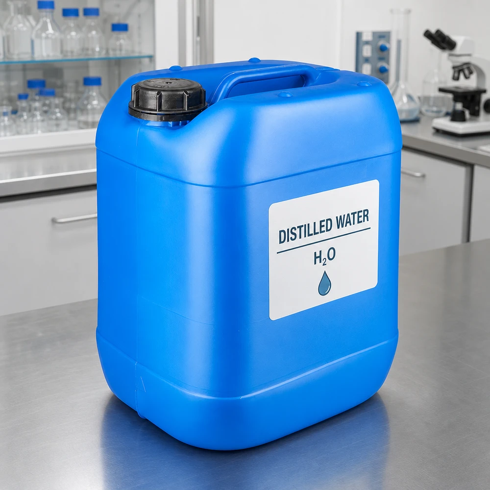 Robuster 20L Kanister blau aus Kunststoff mit Schraubverschluss und Etikett