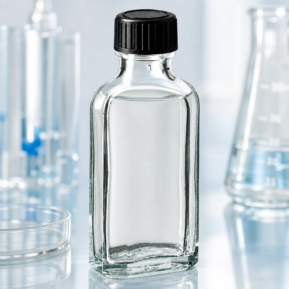 50 ml Meplat klar Schraubverschluss mit EPE-Dichtscheibe Leere klare Glasflasche 50 ml Meplat mit sicherem Schraubverschluss für Laboranwendungen
