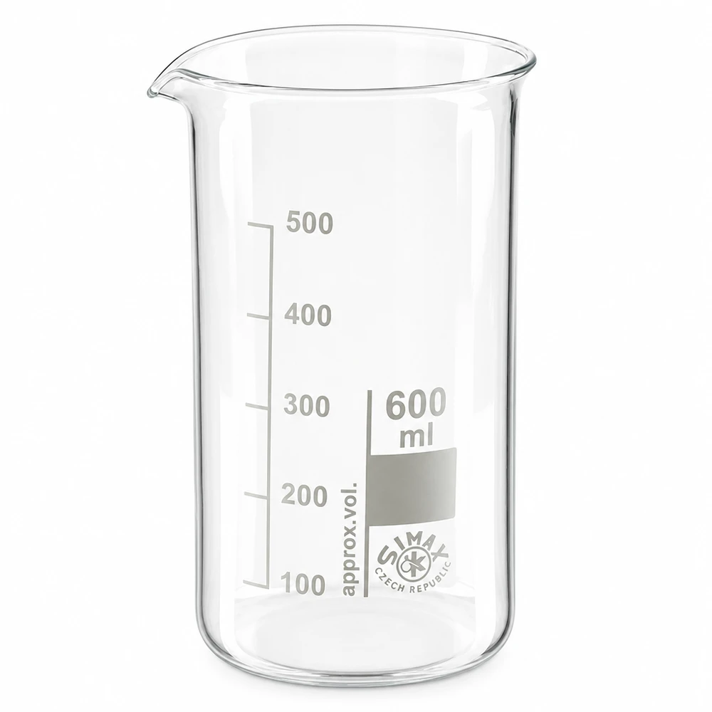 Becherglas 600ml Borosilikatglas, hohe Form Klares Borosilikatglas-Becherglas 600ml hohe Form mit Skalierung für Labor und Wissenschaft