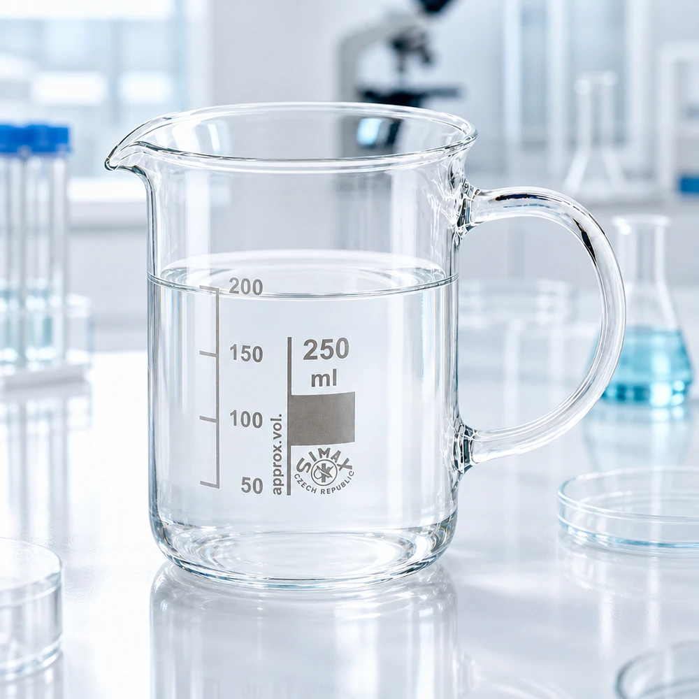 Becherglas 250ml Borosilikatglas, mit Henkel Griffbecherglas 250ml aus hitzebeständigem Borosilikatglas mit Henkel für Labormessungen