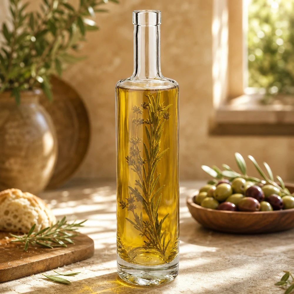 500ml Glasflasche Lina mit Kräuteröl befüllt mediterrane Küche Lifestyle Anwendung Produktbild 2 von 10