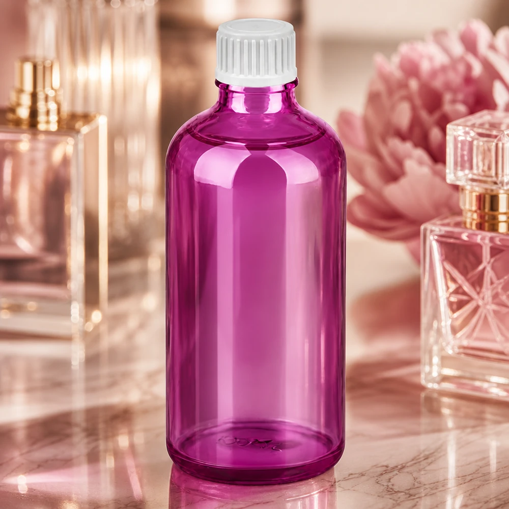 100ml Tropfflasche 0.9mm weiss Standard PurpleLine UT18/100 Stilvolle Tropfflasche in Violett-Optik mit weißem Schraubdeckel für Beauty und Wellness-Produkte