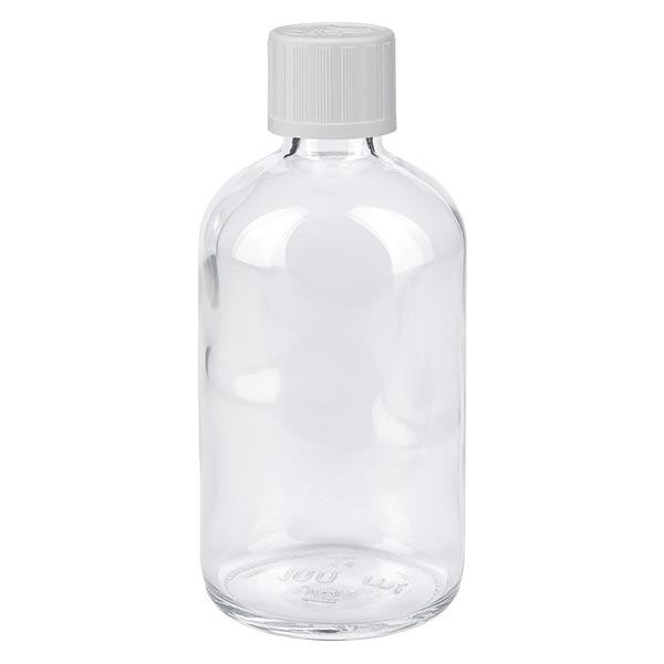 Apothekenflasche klar 100ml Schraubverschluss weiß Kindersicherung Standard