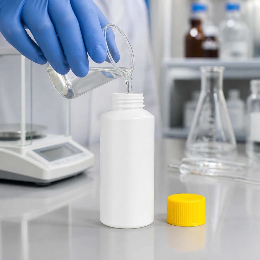 Weiße 30ml HDPE Flasche mit gelber Kindersicherheitskappe für pharmazeutische Flüssigkeiten