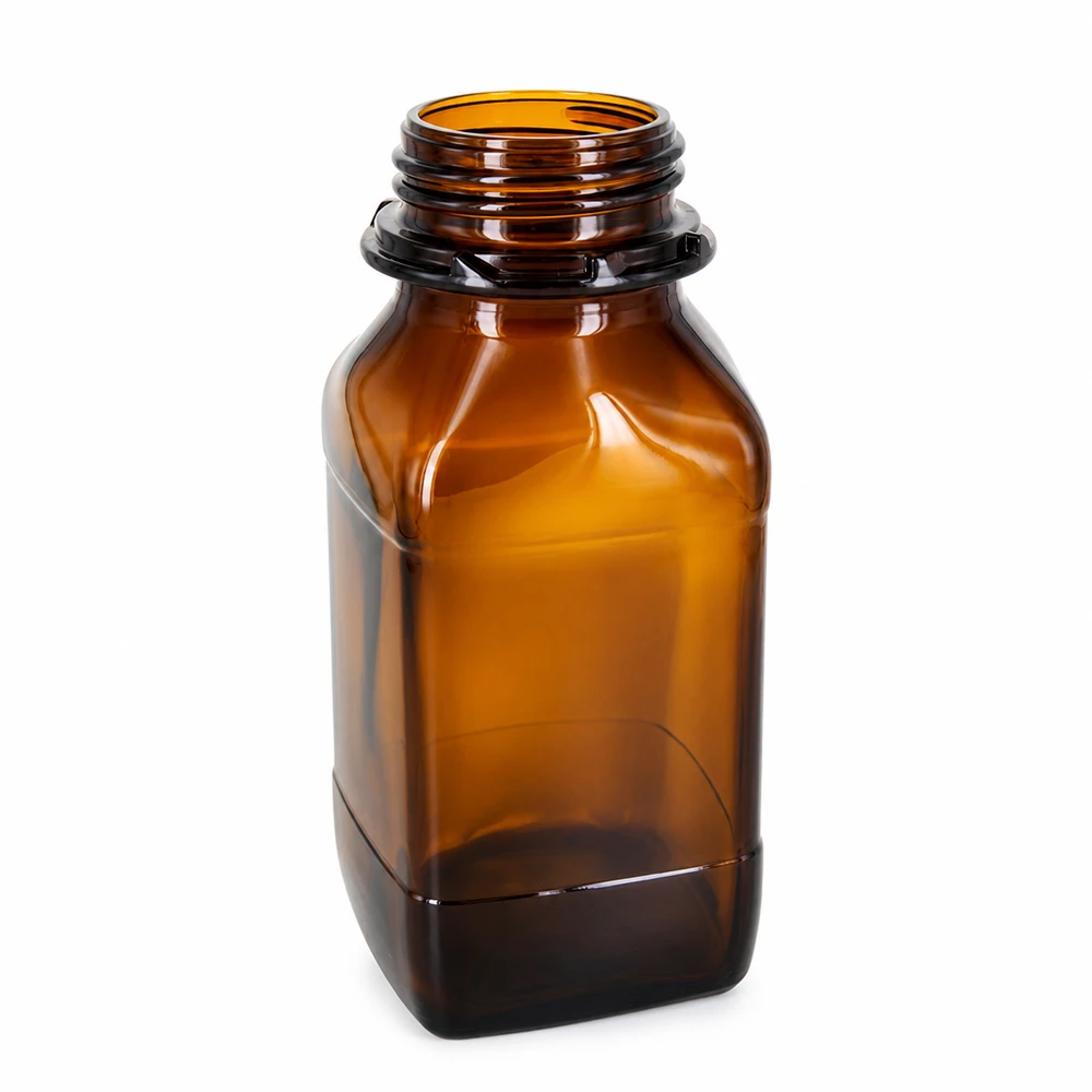 500ml Braunglas-Vorratsflasche - Ihr zuverlässiger Schutz für wertvolle Substanzen Eckige 500ml Laborflasche aus braunem Glas für professionelle Chemikalienlagerung