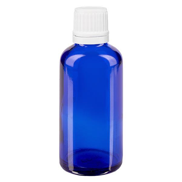 Apothekenflasche blau 50ml Schraubverschluss weiß Originalitätsverschluss Apothekenflasche blau 50ml Schraubverschluss weiß Originalitätsverschluss