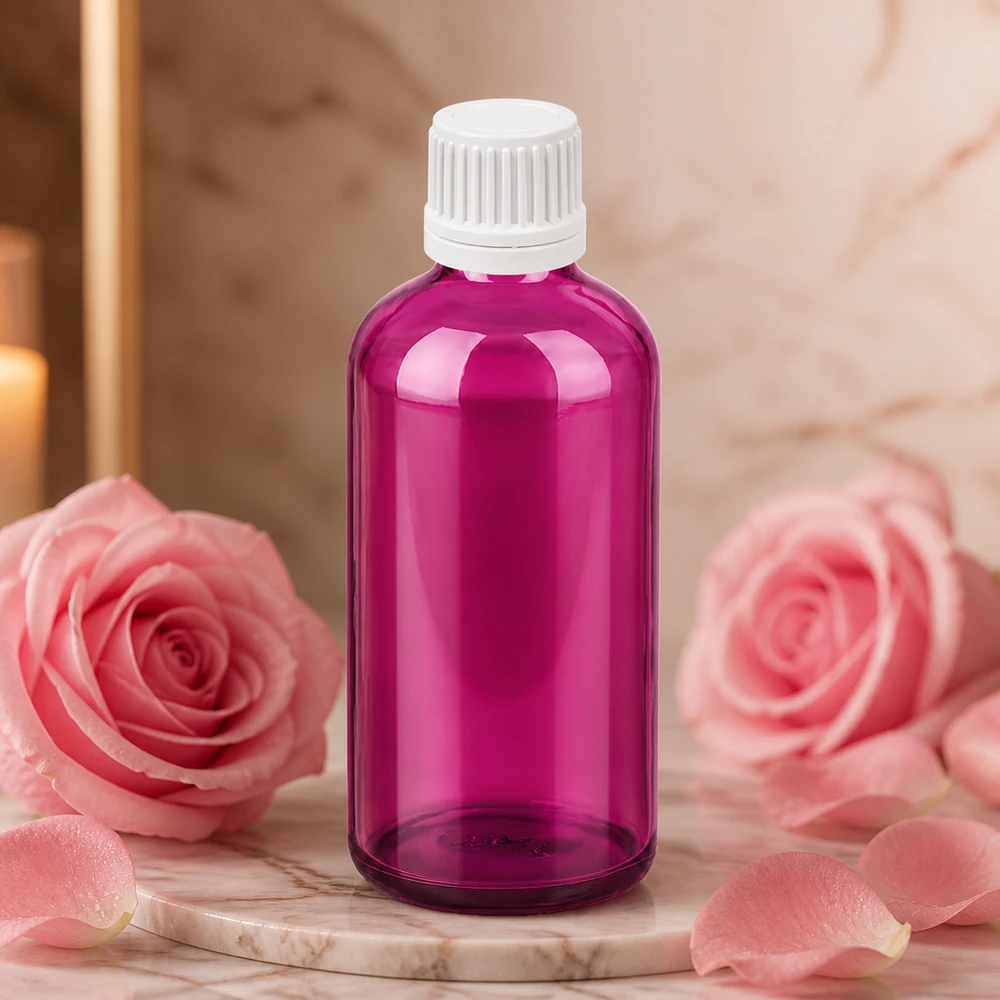 100ml Flasche 11mm Schraubverschluss weiss Originalität Schraubverschlusserschluss PurpleLine UT18/100 Hochwertige violette Glasflasche 100ml mit weisser Kappe ideal für DIY Kosmetik und Naturprodukte