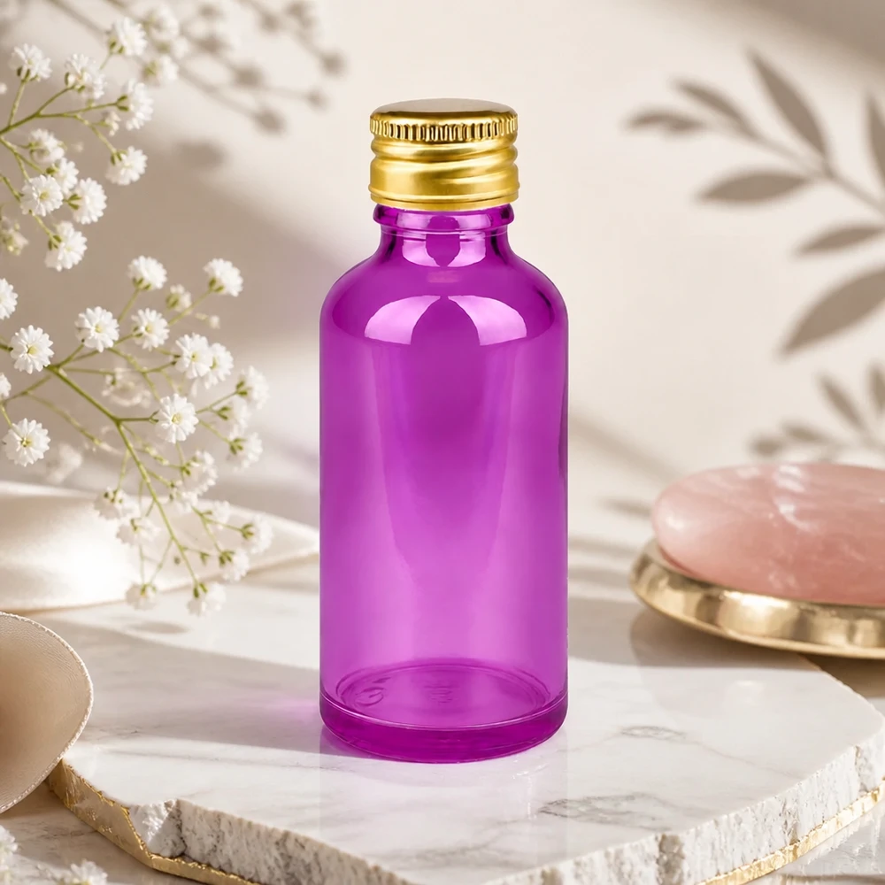 50ml Flasche 11mm Schraubverschluss Alu-Gold Standard PurpleLine. UT18/50 Lichtschützende violette 50ml Flasche mit korrosionsbeständigem Aluminiumverschluss für Langzeitlagerung