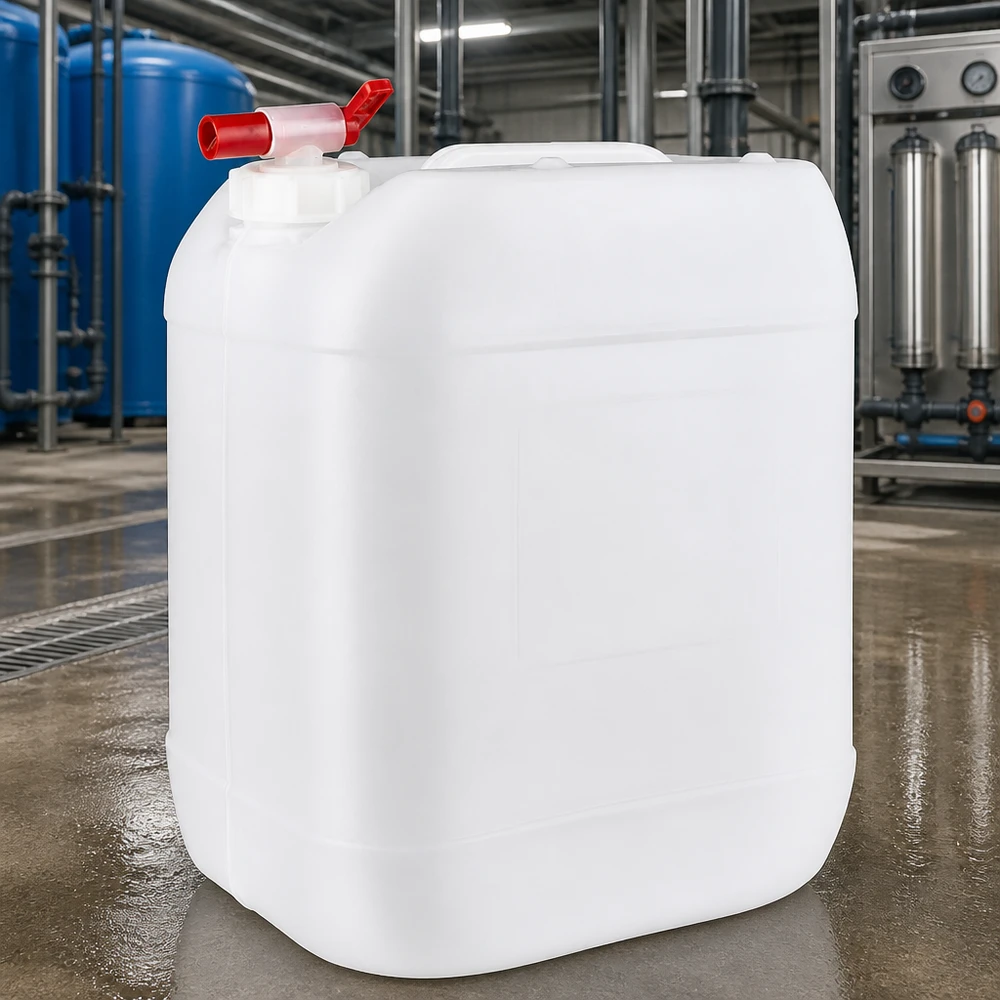 Kanister 20 Liter mit Auslaufhahn Stapelbarer HDPE Kanister 20L mit Tragegriff und rotem Zapfhahn für Chemikalien