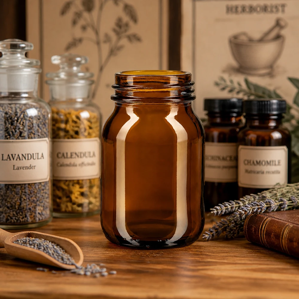 75ml Glasflasche in Braun mit breiter Mündung DIN 40 perfekt für Kräuter und Tinkturen