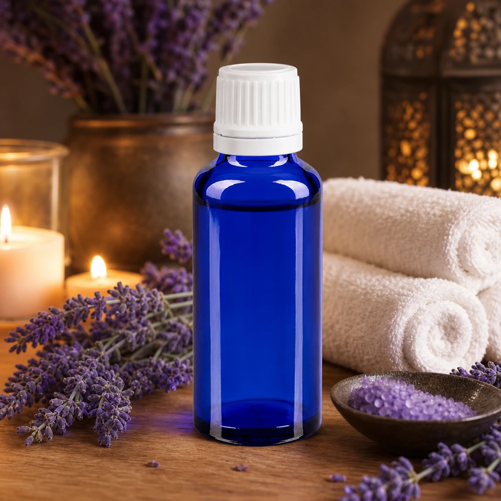 Apothekenflasche blau 30ml Tropfverschluss 1.2mm weiß Originalitätsverschluss Kobaltblaue Glasflasche 30ml mit OV-Verschluss und präzisem 0,7mm Tropfeinsatz