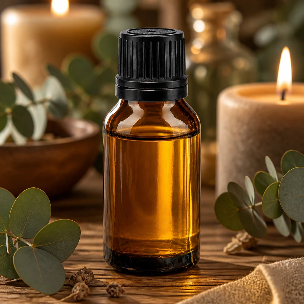 Apothekenflasche braun 15ml Schraubverschluss schwarz Giessring Originalitätsverschluss Apothekerflasche 15ml in Bernsteinfarbe mit schwarzem Verschluss auf Holzuntergrund