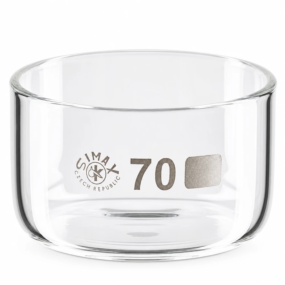 Transparente Laborkristallisierschale 100ml Borosilikatglas flache Bauform Durchmesser 70mm