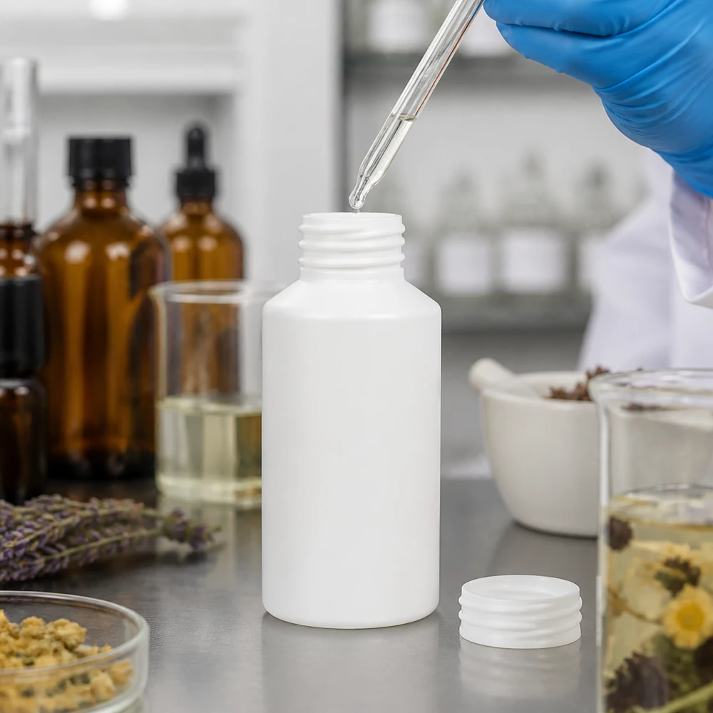 Weiße HDPE Flasche 50ml mit abnehmbarem Schraubverschluss für Naturkosmetik und Heilmittel