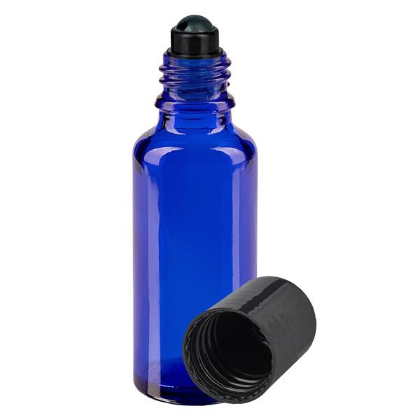Apothekenflasche blau 30ml Roll-On Verschluss schwarz Apothekenflasche blau 30ml Roll-On Verschluss schwarz