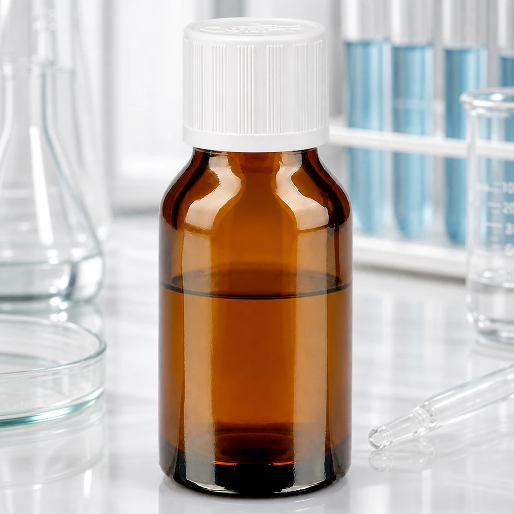 Apothekenflasche braun 30ml Schraubverschluss weiß Kindersicherung Standard Kleine braune Laborflasche 30ml mit weißem KiSi Verschluss zwischen Reagenzgläsern und Pipette