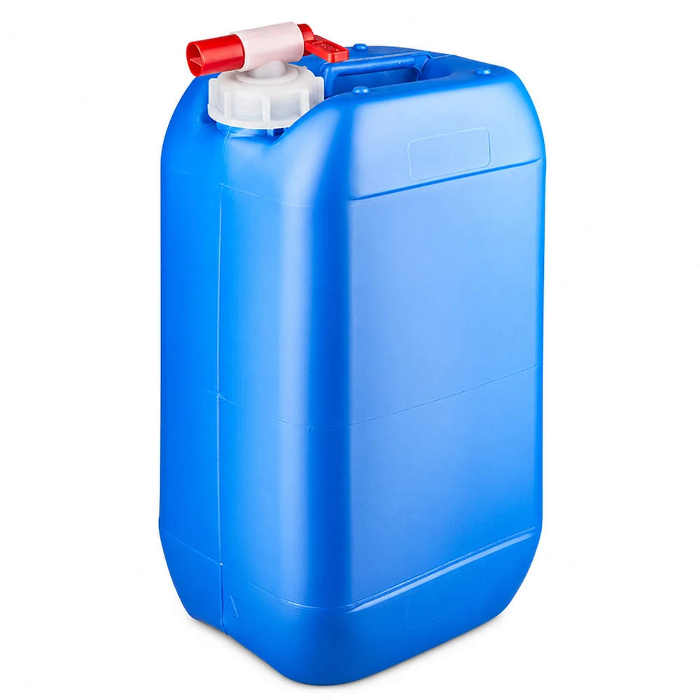Rechteckiger HDPE Kanister 15L in Blau mit praktischem Zapfhahn zum Befüllen und Entnehmen