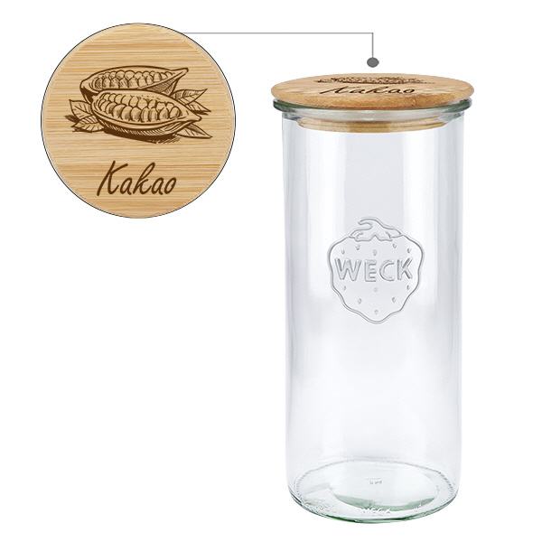 Holzdeckelset "Kakao" mit WECK Sturzglas 1500ml Holzdeckelset "Kakao" mit WECK Sturzglas 1500ml