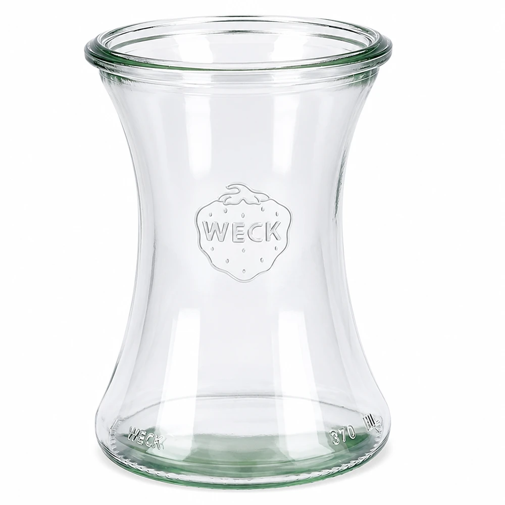 WECK Delikatessenglas 370ml RR80 aus klarem Glas mit eingeprägtem Logo und Volumenangabe