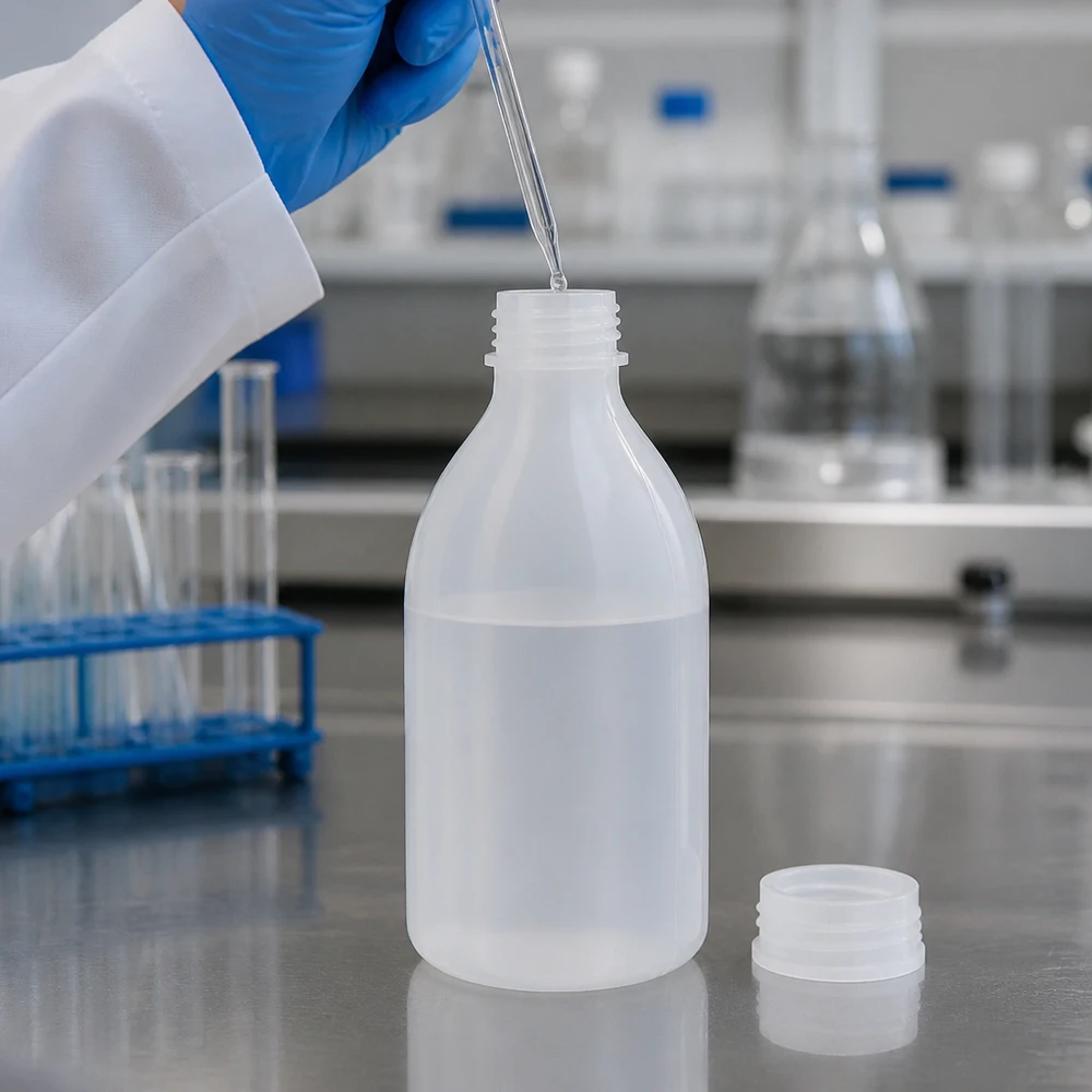 250ml Laborflasche Enghals ohne Verschluss Labor-Enghalsflasche 250ml mit Schraubgewinde ohne Kappe wird mit Pipette befüllt