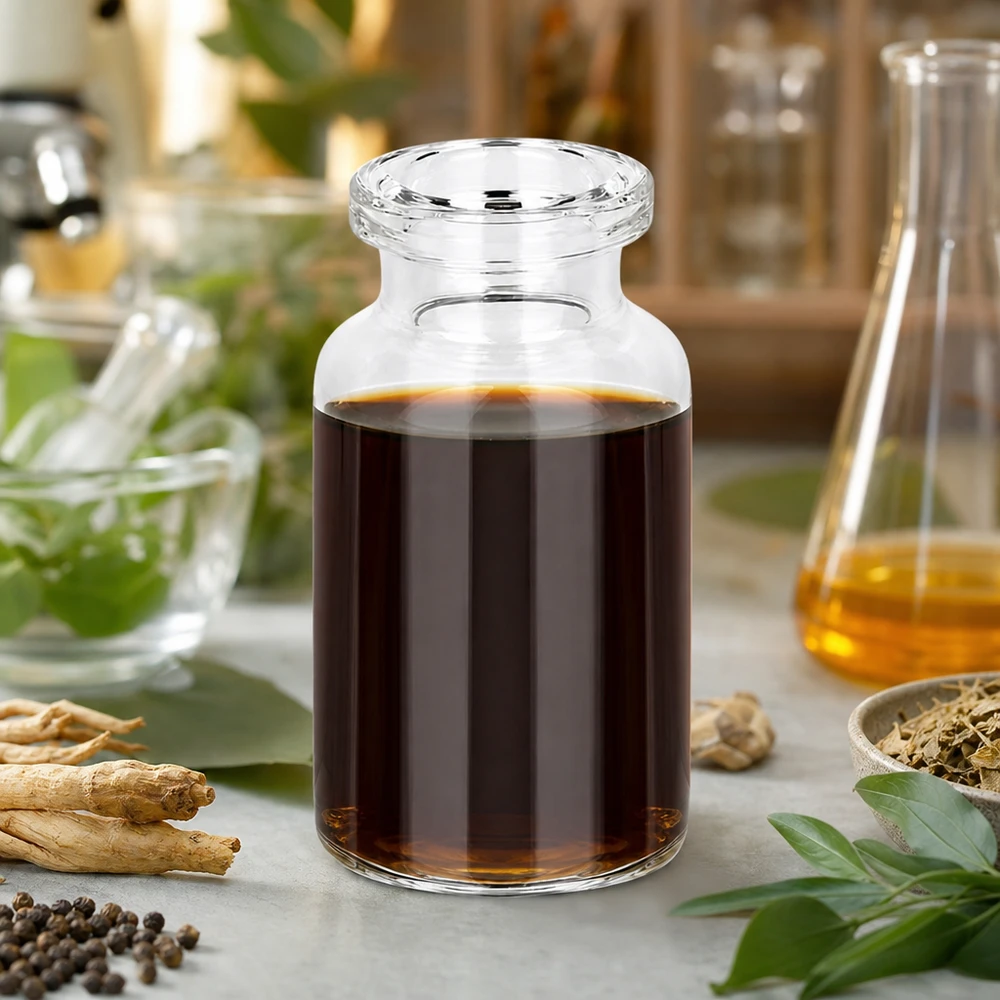 10ml Injektionsflasche Klarglas für pflanzliche Tinkturen mit Erlenmeyerkolben und Mörser