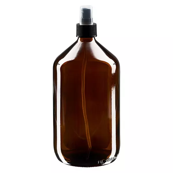 Euro-Medizinflasche 1000ml. braun PP28 mit Zerstäuber schwar Euro-Medizinflasche 1000ml. braun PP28 mit Zerstäuber schwar
