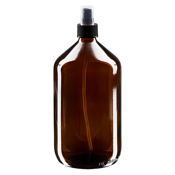 Euro-Medizinflasche 1000ml. braun PP28 mit Zerstäuber schwar Euro-Medizinflasche 1000ml. braun PP28 mit Zerstäuber schwar