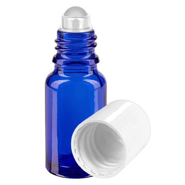 Apothekenflasche blau 10ml Roll-On Verschluss weiß Apothekenflasche blau 10ml Roll-On Verschluss weiß