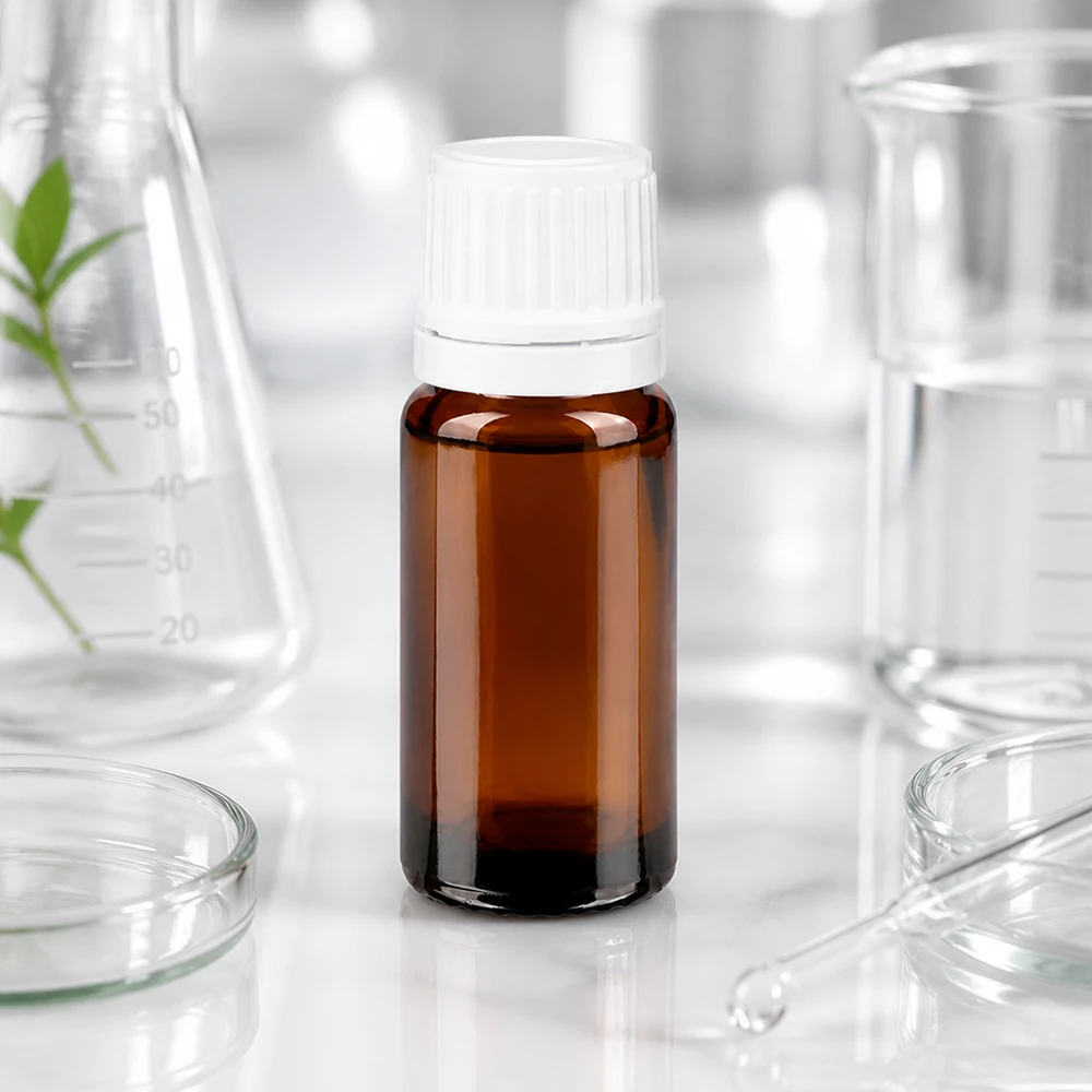 Apothekenflasche braun 10ml Tropfverschluss 1.2mm weiß Originalitätsverschluss Lichtschutzflasche 10ml aus braunem ApoGlas mit OV Verschluss für Laboranwendungen