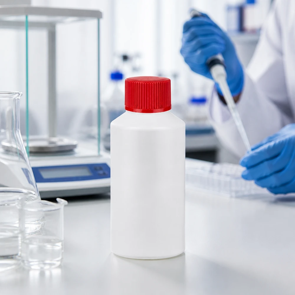 Runde weiße HDPE Enghalsflasche 50ml mit rotem SV für sichere Lagerung von Reagenzien