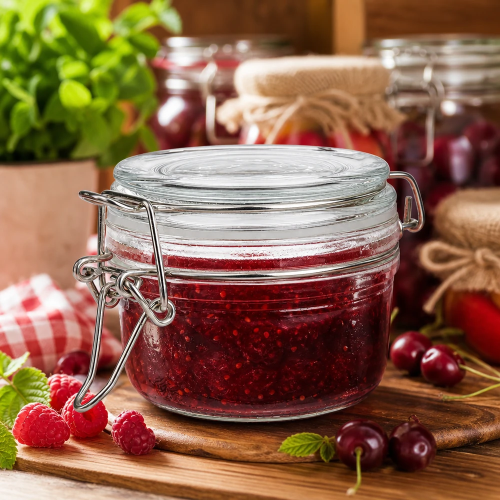 Vielseitiges 100ml Glasgefäß mit Drahtbügel geeignet für süße und herzhafte Aufstriche