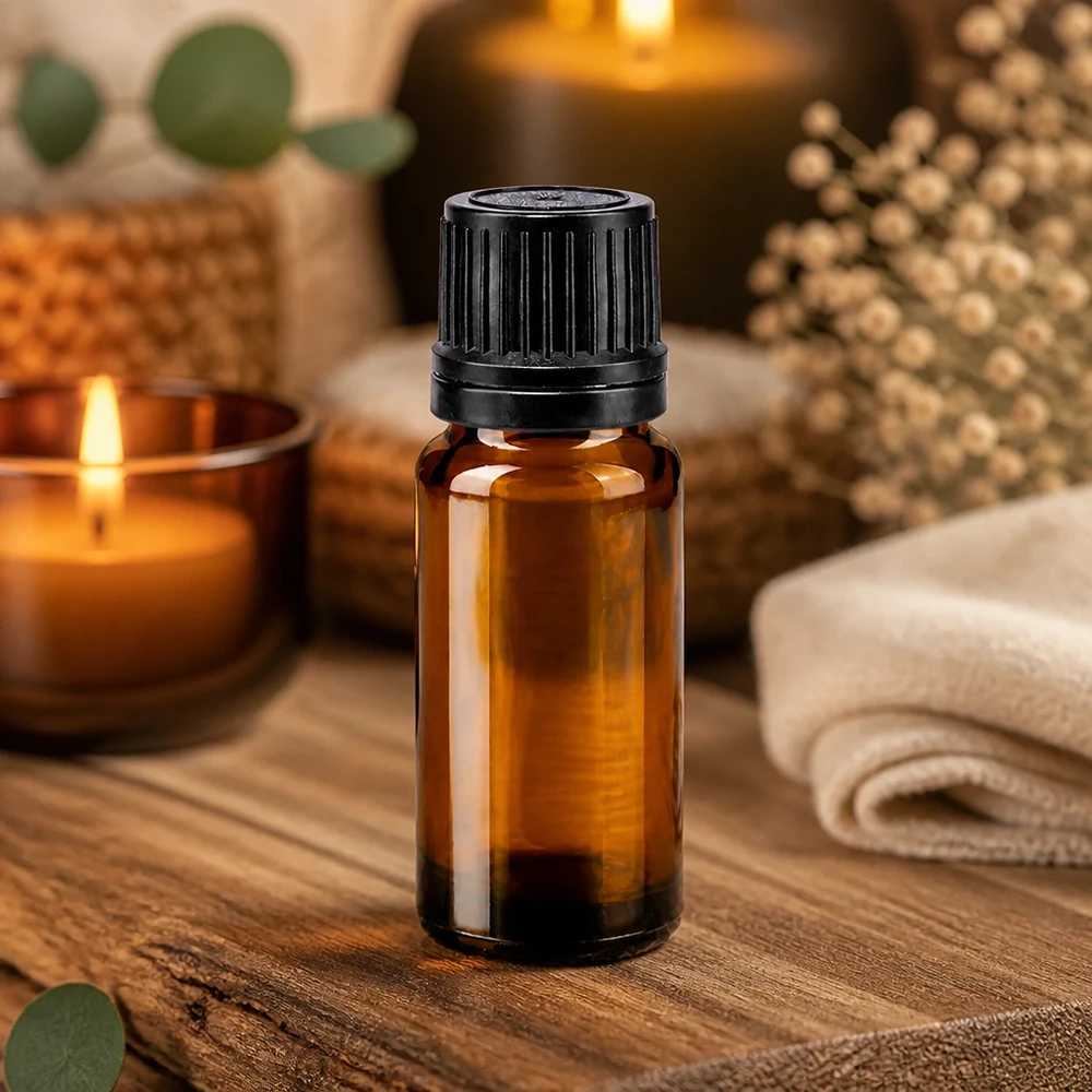 Lichtschutzflasche 10ml Apothekenglas mit 1mm Tropfeinatz in entspannter Spa-Atmosphäre