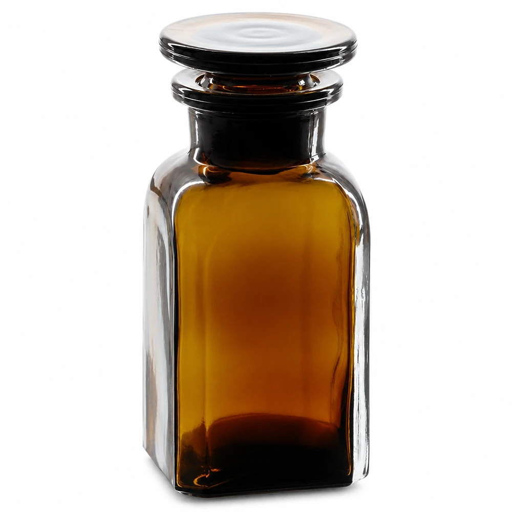 Vierkantflasche 100ml braun Weithals Glasstopfen 100ml Braunglasflasche vierkant mit Glasstopfen UV-Schutz Laborflasche