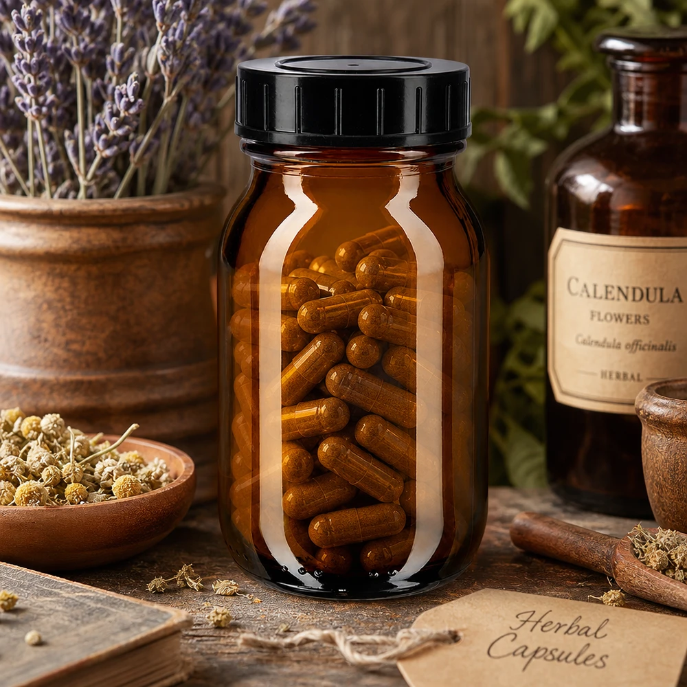 Weitmund Braunglasflasche 100ml ideal für Kräuterkapseln und homöopathische Mittel