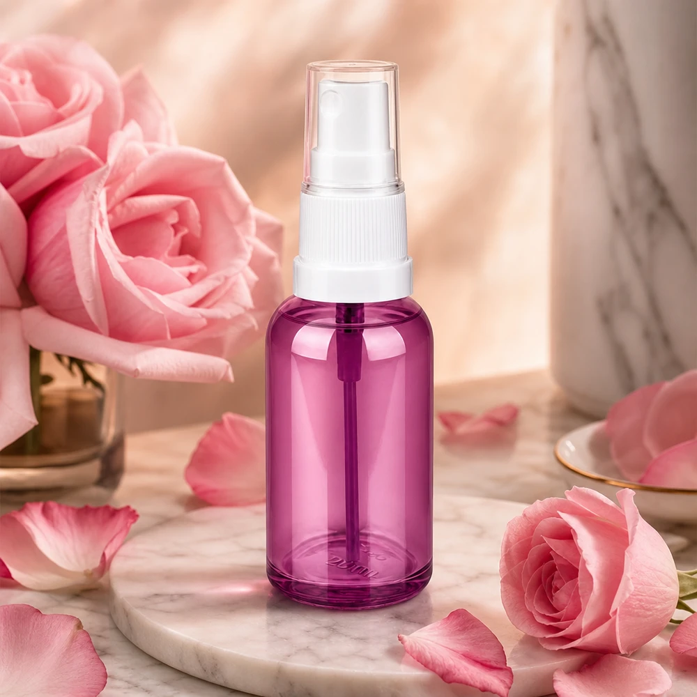 30ml Sprayflasche weiss/transparent Standard PurpleLine UT18/30 30ml Flasche mit Sprühkopf in Purple Line Design für Haarpflege und Styling