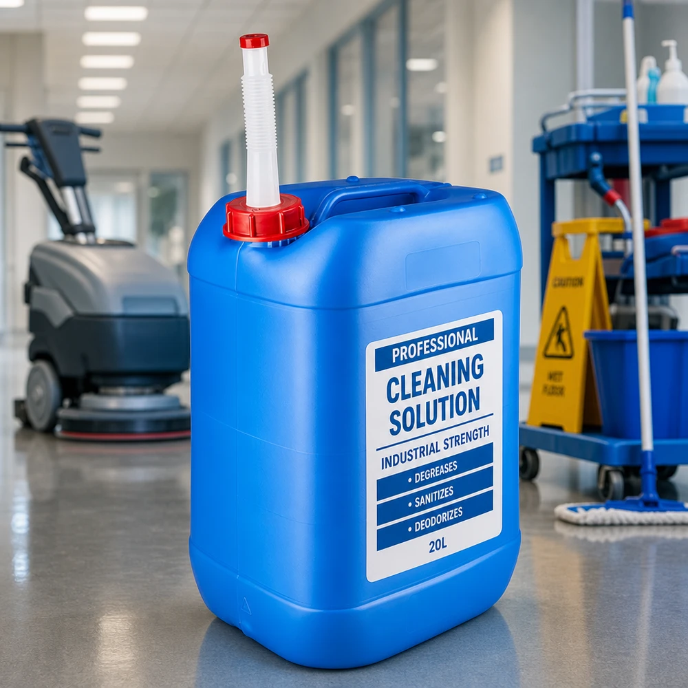 Kanister 25 Liter blau mit Auslaufrohr Flex Kanister 25 Liter blau mit biegsamem Einfüllrohr für industrielle Reinigungslösungen