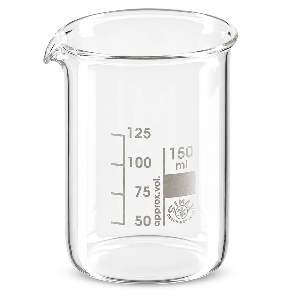 Becherglas 150ml Borosilikatglas, niedrige Form Graduiertes Becherglas 150ml niedrige Bauform mit Skala bis 125ml für Experimente