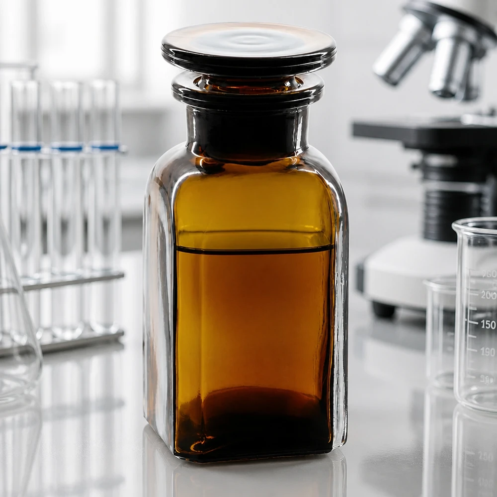 Vierkantflasche 100ml braun Weithals Glasstopfen Chemikalienflasche Weithals 100ml Vierkant braun platzsparend stapelbar für Laboratorien