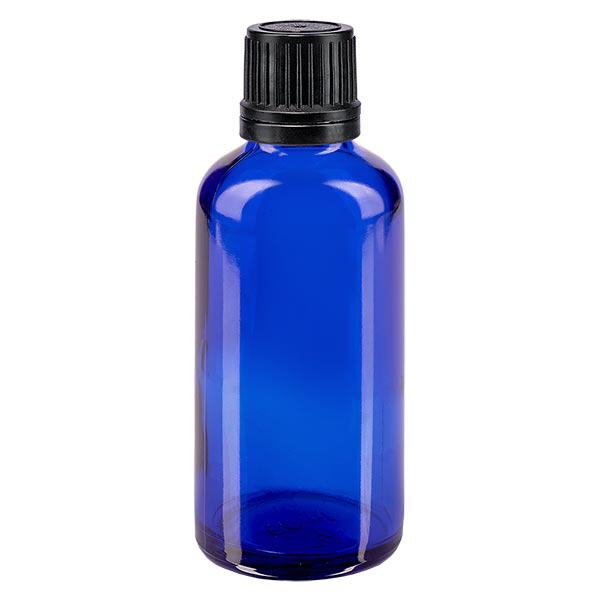 Apothekenflasche blau 50ml Schraubverschluss schwarz Giessring Originalitätsverschluss
