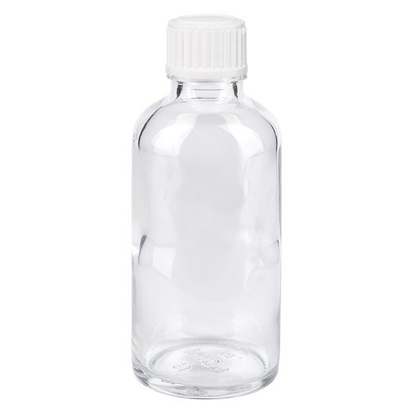 Apothekenflasche klar 50ml Tropfverschluss weiß 0.8mm Standard Apothekenflasche klar 50ml Tropfverschluss weiß 0.8mm Standard