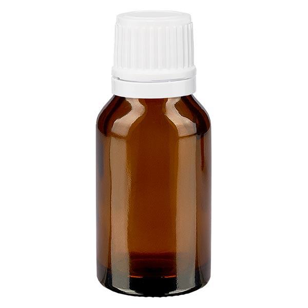 Apothekenflasche braun 15ml Tropfverschluss 1.2mm weiß Originalitätsverschluss Apothekenflasche braun 15ml Tropfverschluss 1.2mm weiß Originalitätsverschluss