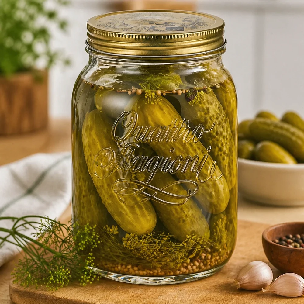 Quattro Stagioni 2L Einmachglas mit eingelegten Gurken und Dill - Konservierungsglas für hausgemachte Pickles