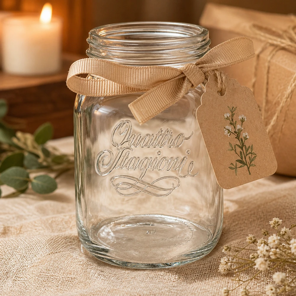 Elegantes 2000ml Quattro Stagioni Haushaltsglas mit dekorativer Schleife und Anhänger für Küche und Vorratshaltung