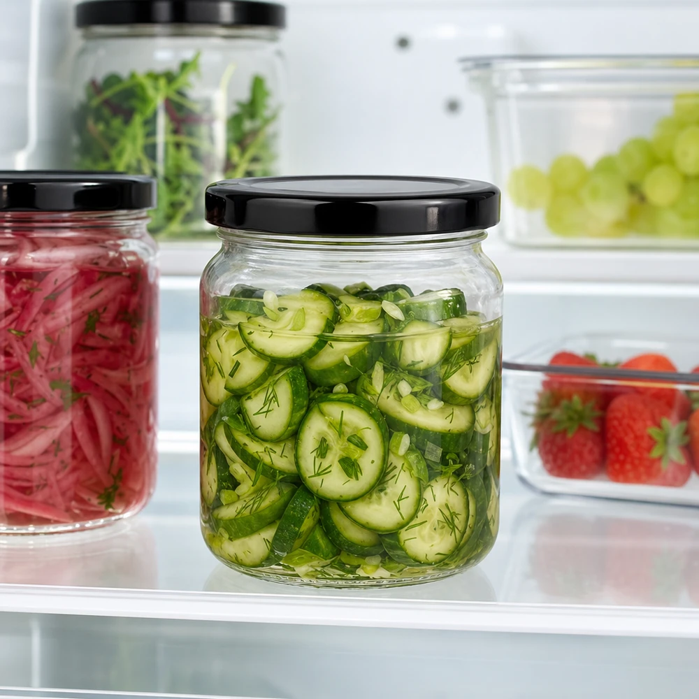 53ml Rundglas mit BasicSeal Deckel schwarz UNiTWIST 53ml Rundglas mit schwarzem Deckel für eingelegte Gurken im Kühlschrank frische Konservierung Pickles Gemüse