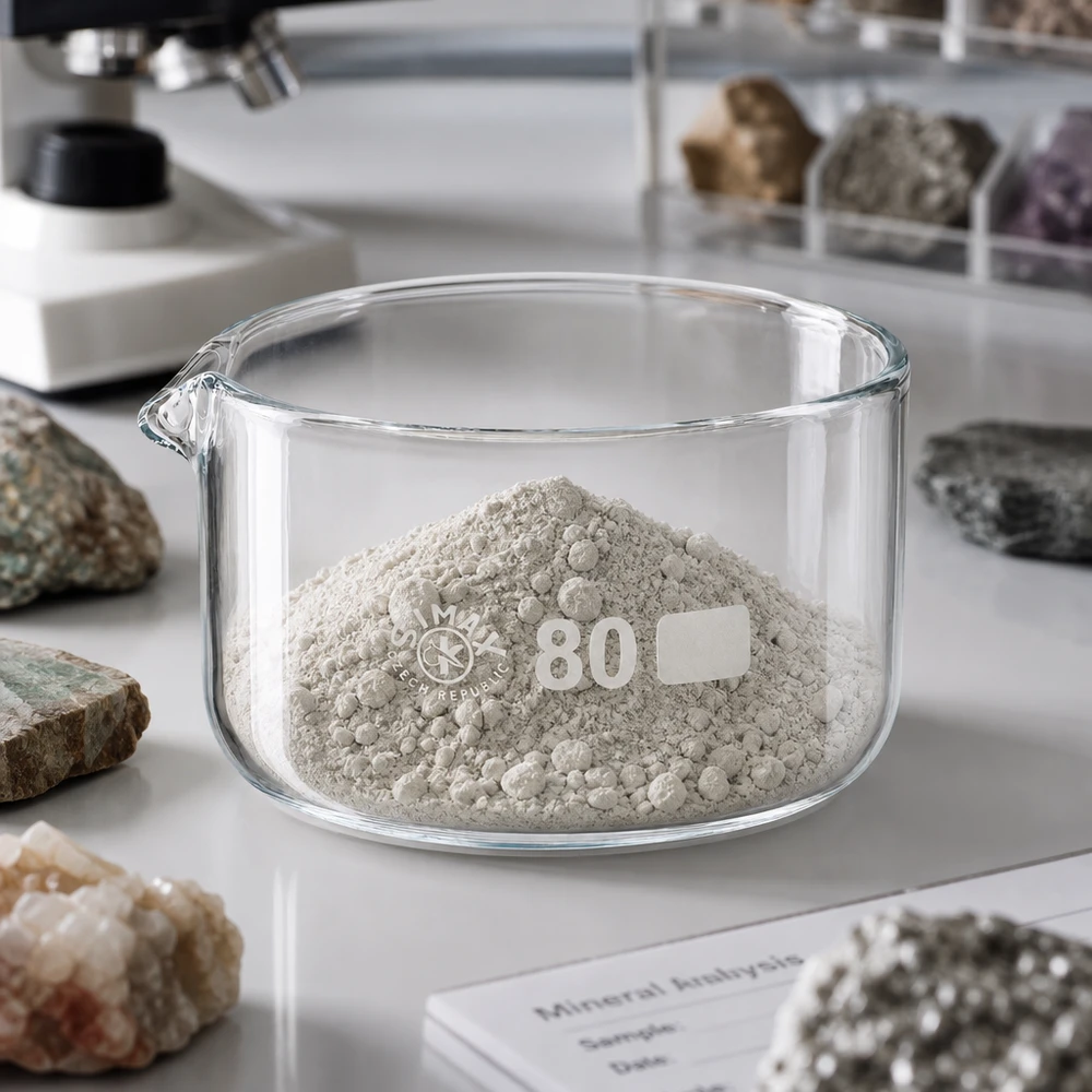 150ml Kristallisierschale mit Ausguss Borosilikat ø80mm Flache Borosilikatglas Schale 80mm Durchmesser mit feinem Gesteinspulver bei Mineralanalyse im Labor