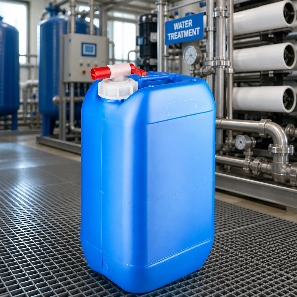 Stapelbarer 15 Liter Kanister blau mit Ventilhahn für Chemikalien und Betriebsstoffe