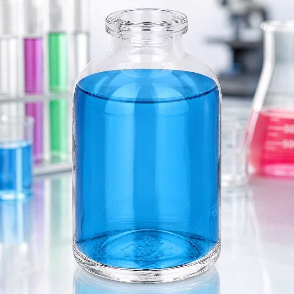 Transparente Pharmaflasche 50ml aus Klarglas für Infusionslösungen und Injektionspräparate